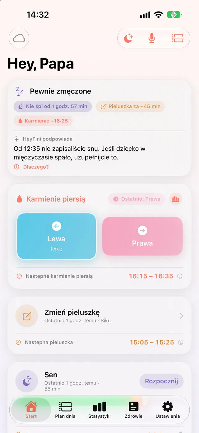 HeyFini na iPhonie taty z tymi samymi danymi